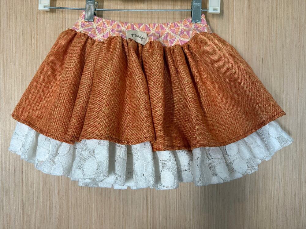 Persnickety Girls Orange Tweed Lace Layered Skirt Size 6 Years Cottagecore
